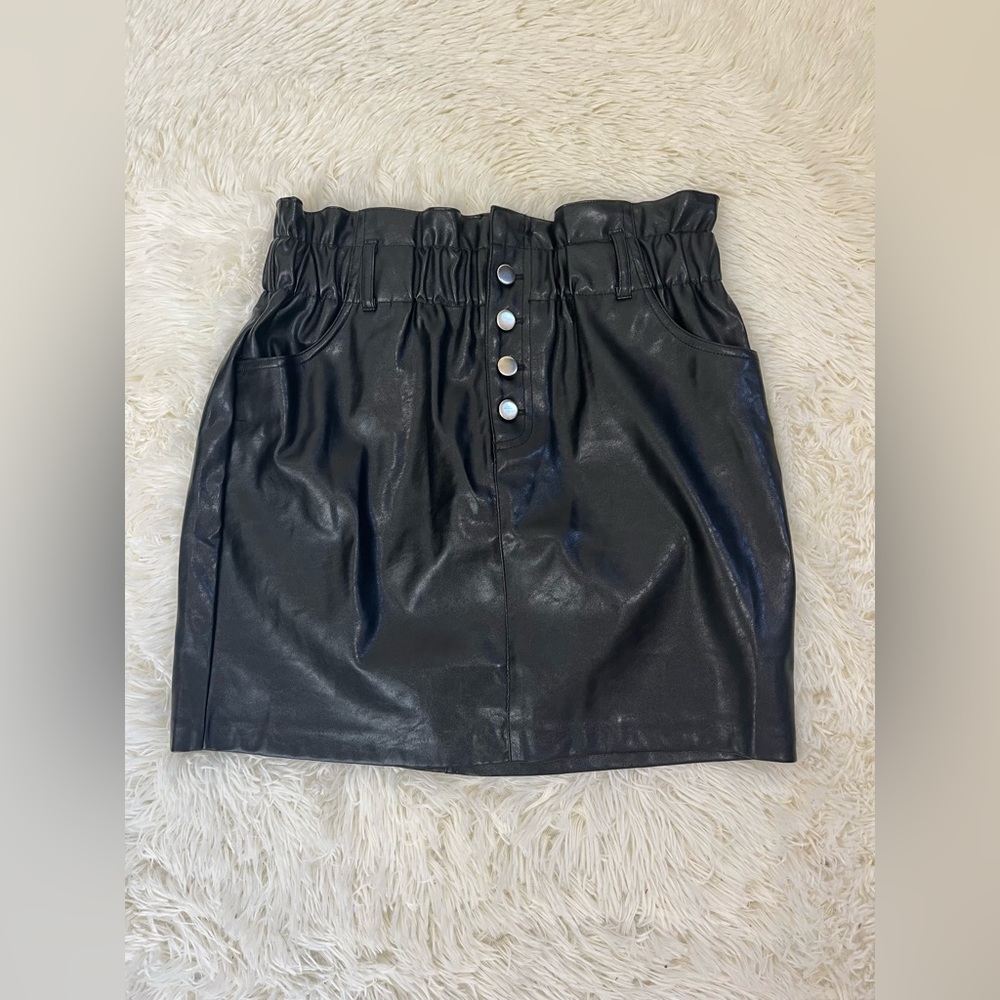 Haute Monde Faux Leather Button Down Skirt